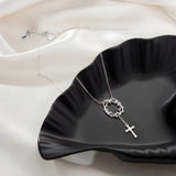 Catholight Crown of Thorns Cross Necklace in Sterling Silver