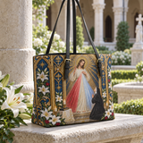 Catholight St. Faustina Divine Mercy Vision Leather Tote Bag