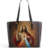Catholight A Testament of Grace and Compassion Leather Tote Bag