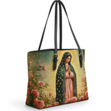 Catholight Roses of Guadalupe Leather Tote Bag