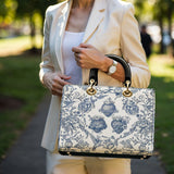 Catholight Sacred Elegance: Blue and White Devotion Lady Leather Bag