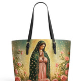 Catholight Roses of Guadalupe Leather Tote Bag