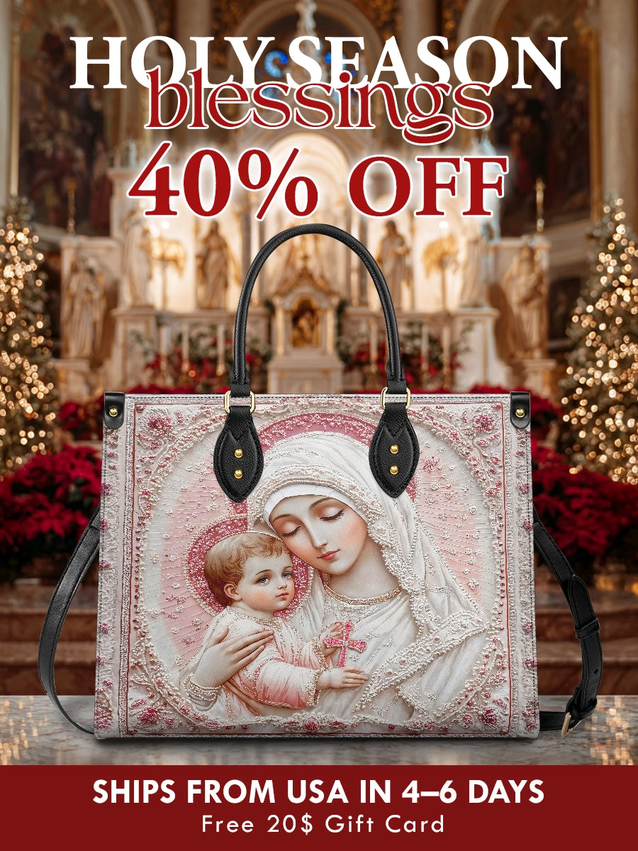 Catholight Sacred Serenity: The Madonna’s Tender Embrace Leather Bag