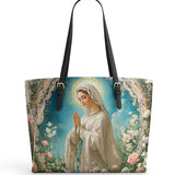 Catholight Lady Of Lourdes Leather Tote Bag