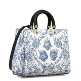 Catholight Sacred Elegance: Blue and White Devotion Lady Leather Bag