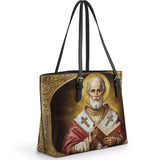 Catholight Saint Nicholas The Patron of Generosity Leather Tote Bag