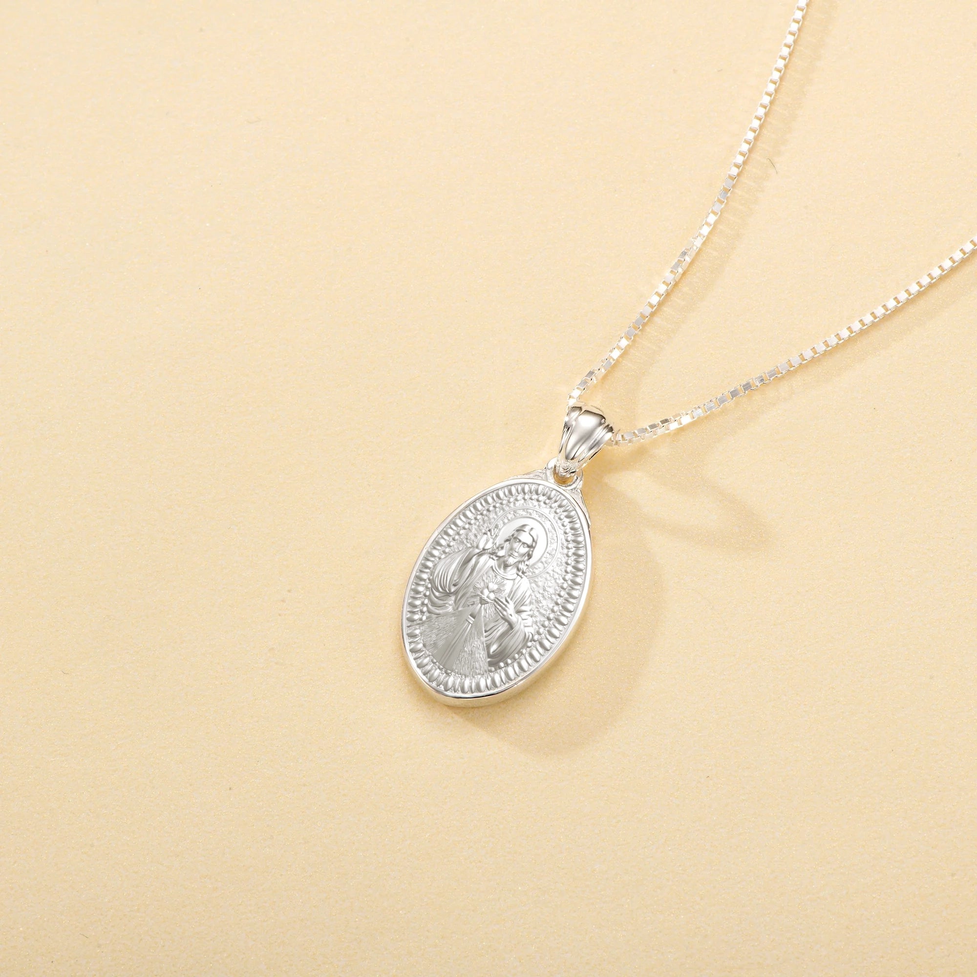 Catholight Sacred Heart of Jesus & Cross Protector Necklace in Sterling Silver