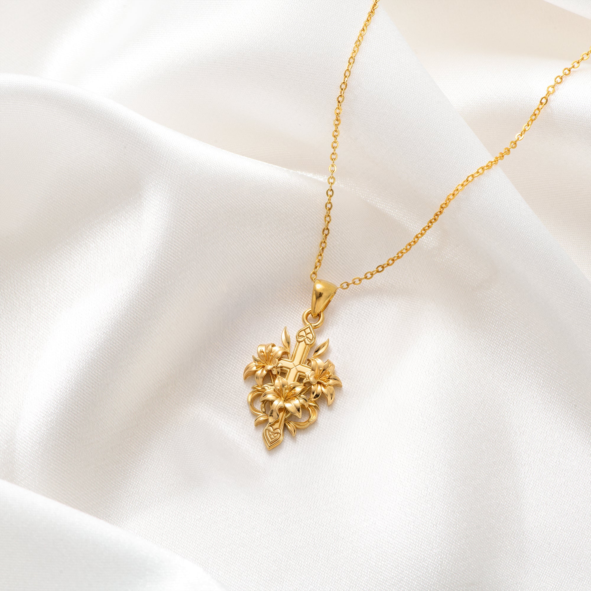 Catholight Lily of Faith Cross Necklace in 18K Gold Vermeil