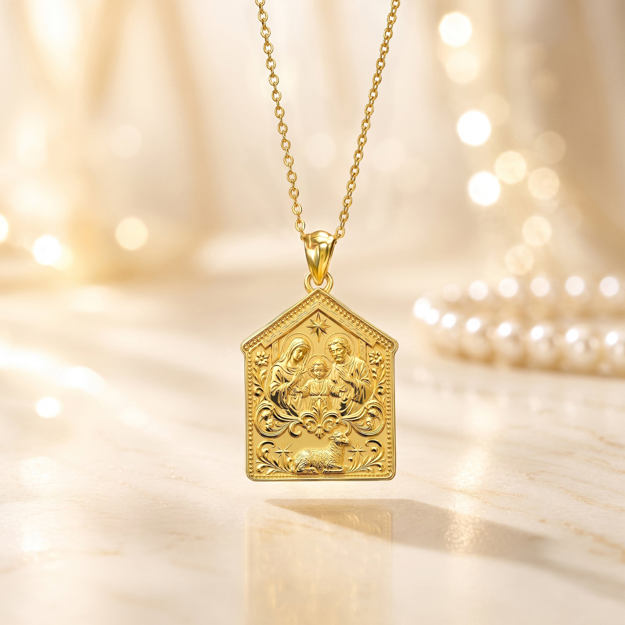 Catholight Holy Family and Lamb of God Medal Necklace in 18K Gold Vermeil