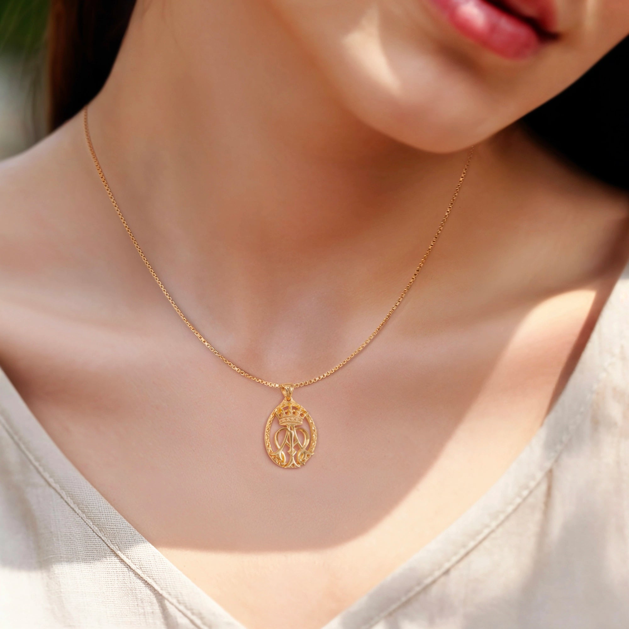 Catholight Openwork French Auspice Maria Necklace in 14K Gold Vermeil/ Sterling Silver