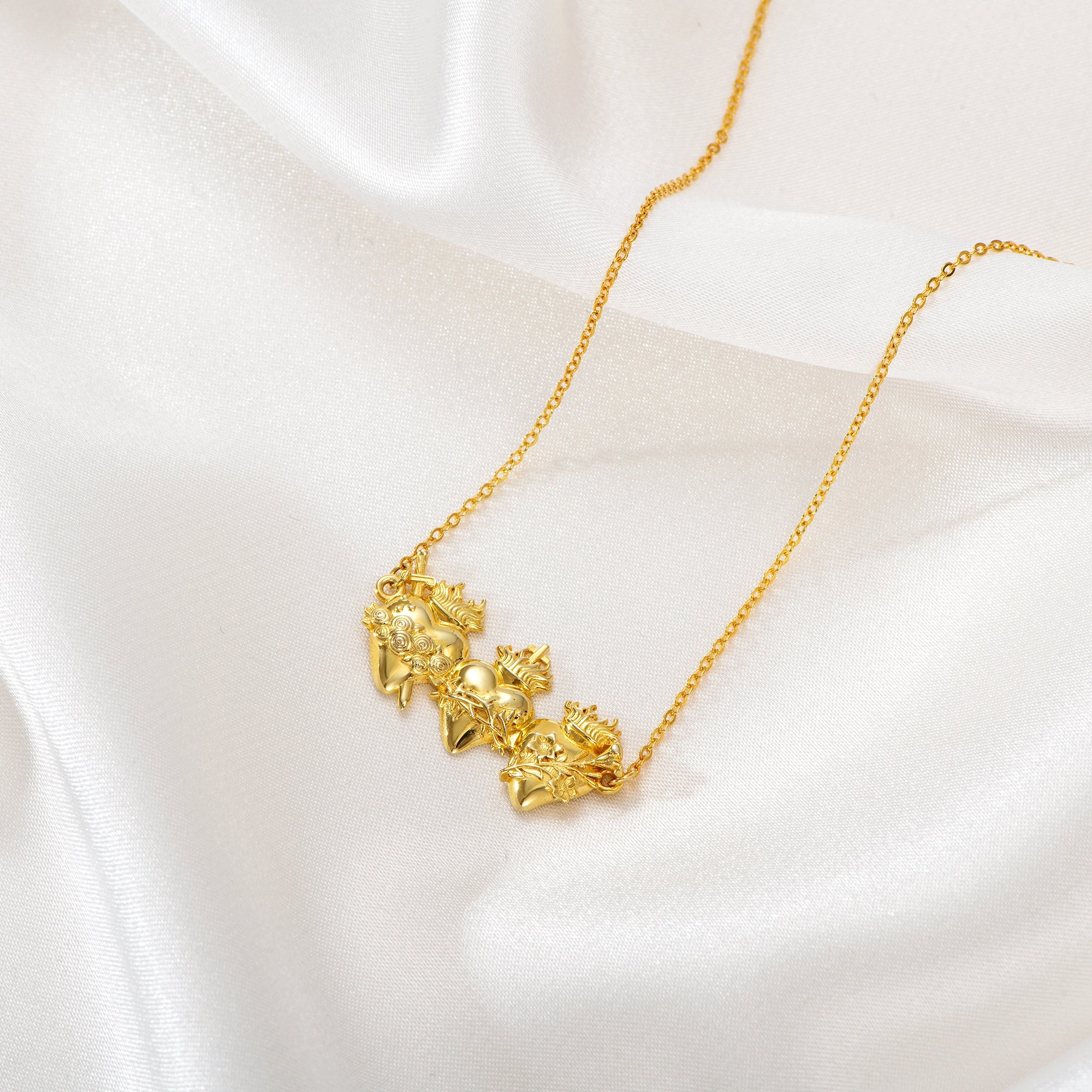 Catholight Holy Family Hearts Necklace in Gold Vermeil