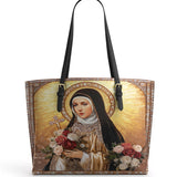 Catholight The Little Flower of Grace Leather Tote Bag