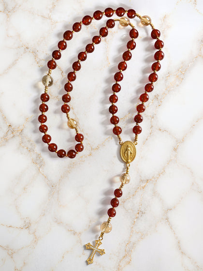 Catholight Precious Blood Red Quartz Rosary