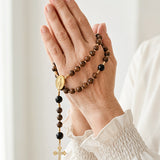 Catholight Carmel Faith Natural Wood & Black Agate Rosary